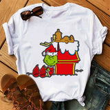 Men and Women Grinch Shirt Christmas Loose Grinch Printed Short Sleeve