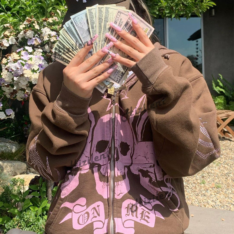 Vintage Y2g Shirts Printed Cardigan Hooded Baggy Coat