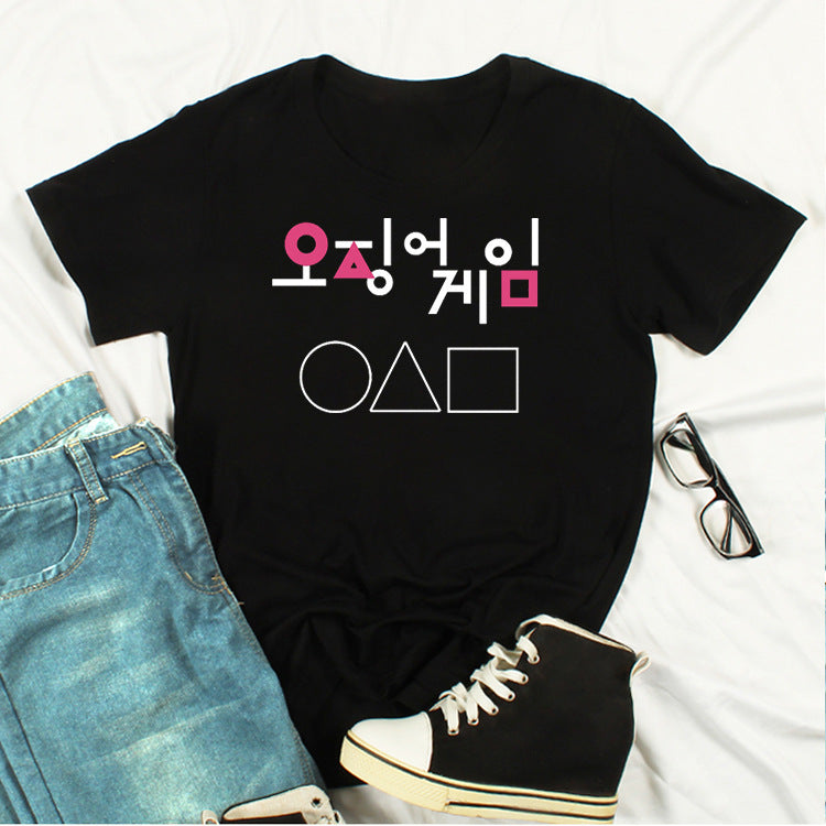 Squid Game Costume Printed Short Sleeve Pullover round Neck T-shirt