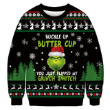 Men and Women Grinch Sweater Christmas Grinch Print Loose-Fitting Casual Pullover