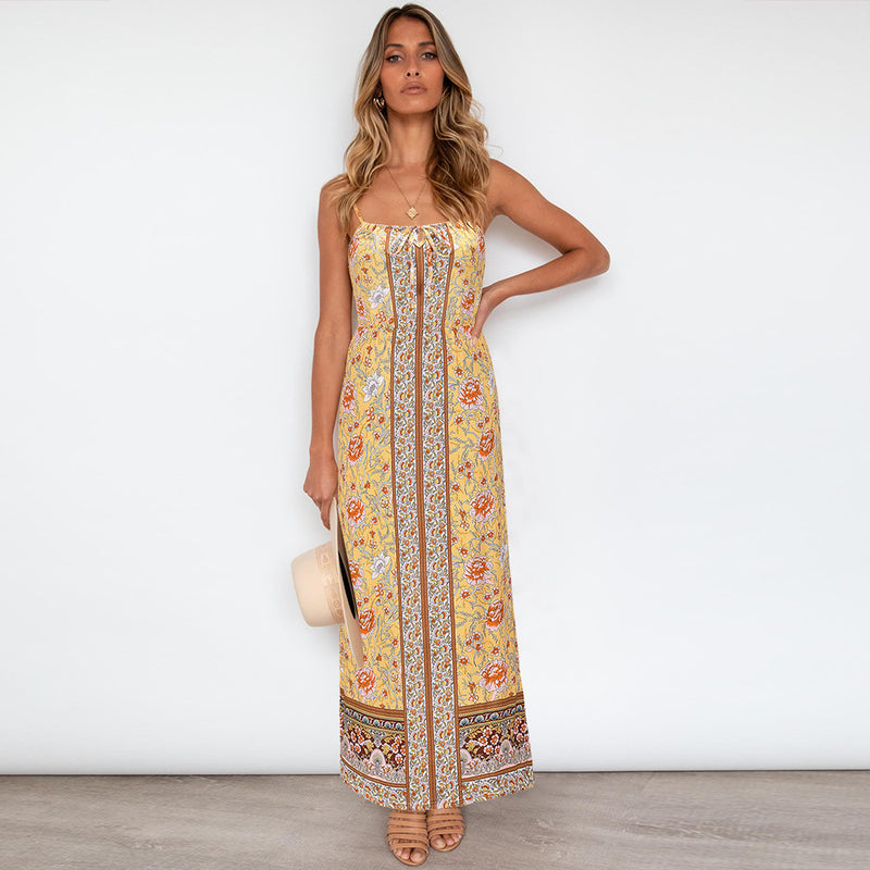 Nine Britton Dress Floral Print Sexy Slim-Fit Bohemian Suspender Dress