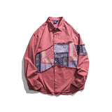 Man Fall Outfis Autumn Vintage Stitching Long-Sleeved Shirt Men's Loose Street Casual Couple Flower Shirt