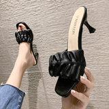 Finn Chain Pointed Toe Mule High Heel Chunky Heel Slippers Women's Outer Wear Summer Fashionable Chunky Heel