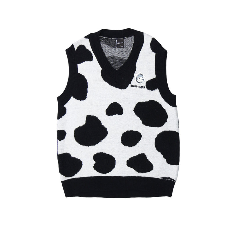 Men Sweater Cow Spot Contrasting Color Jacquard Sweater Vest Men