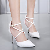 White Strappy Heels Stiletto Sandals Summer OL Work Shoes