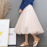 MIDI Mauve Skirt Women's Clothing Mesh Skirt Autumn Middle Fairy Female Dress
