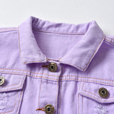 Children Jean Jackets Casual Ultra Short Denim Jacket Spring Solid Color Long Sleeve