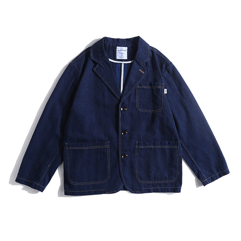Men Denim Jackets Color Stripes Denim Vintage Blazer