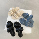Women Open Toe Sandals Flats Summer Fashion Outdoor Pleated Slippers