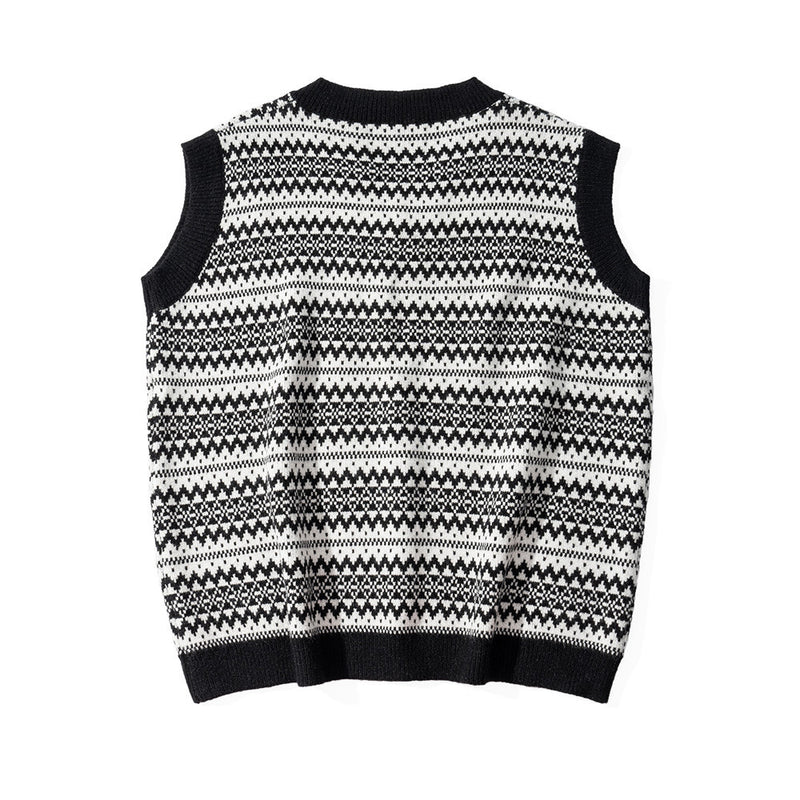 Men Sweater Contrasting Color Jacquard Sweater Vest Vest Men's Sleeveless Sweater Coat