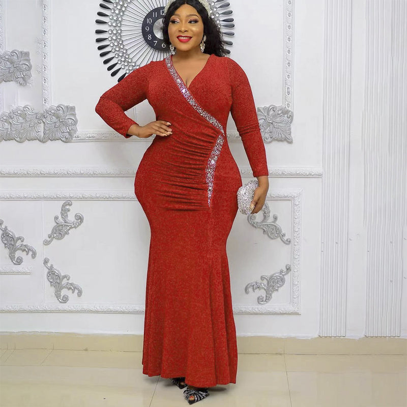 African Dashiki Dress Women's plus Size Slim-Fit Sequined Long Dress