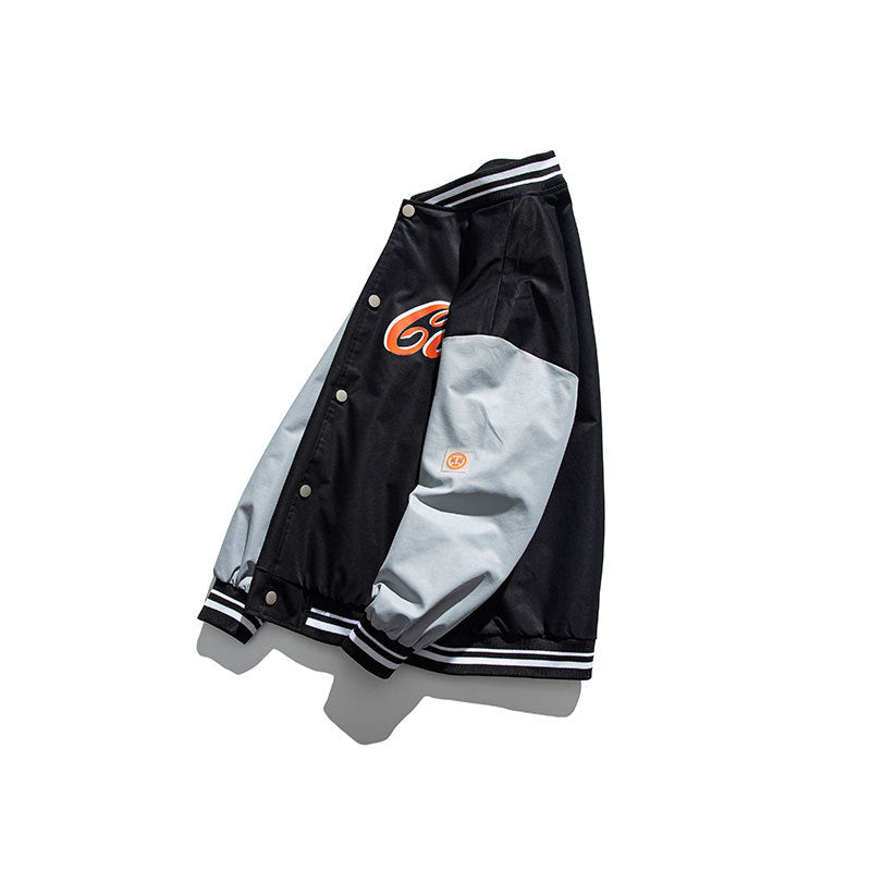 Man Fall Outfis Letter Print Color Blocking Baseball Uniform Coat Loose Couple Jacket