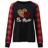 Valentine's Day T Shirt Plaid Sleeve Love Heart Printing Long Sleeve T-shirt