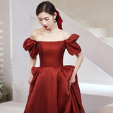Long Homecoming Dresses Winter Arms Hiding Wine Red Engagement Dress