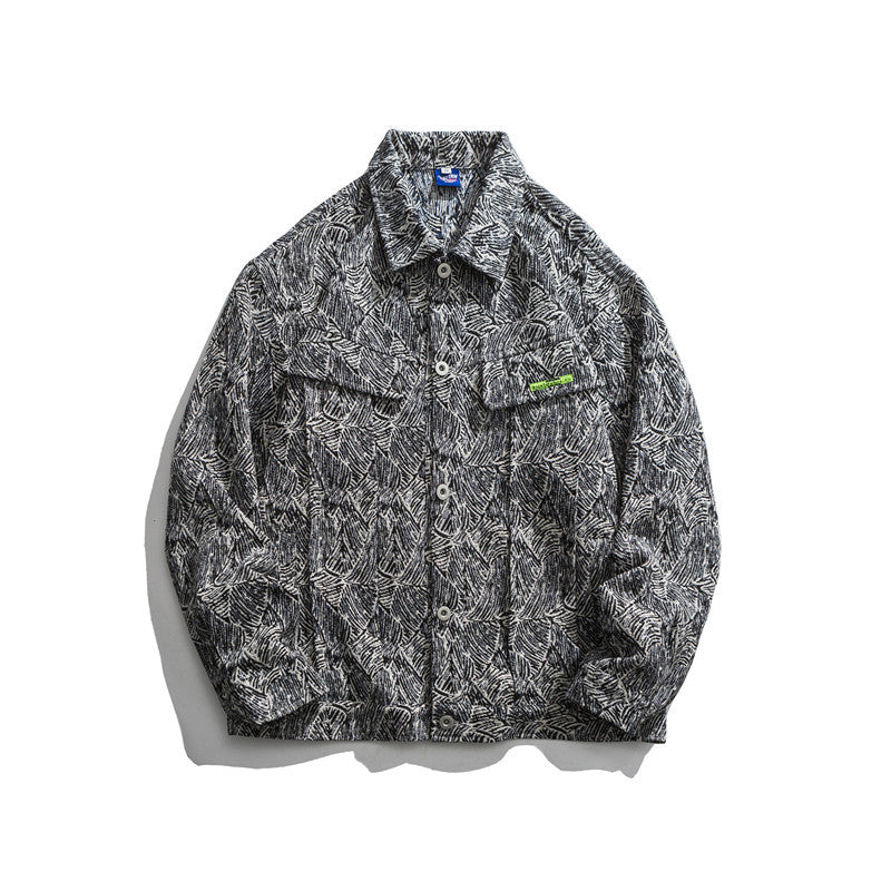 Man Fall Outfis Colorblock Snowflake Denim Jacket Loose Casual Jacket