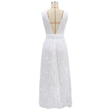 Women Lace Wedding Dress Women's White Sleeveless Long Wedding Dress Mid-Waist Evening Dress