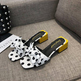 Women Open Toe Sandals Flats Summer Fashionable Chunky Heel Polka Dot Bow Sandals