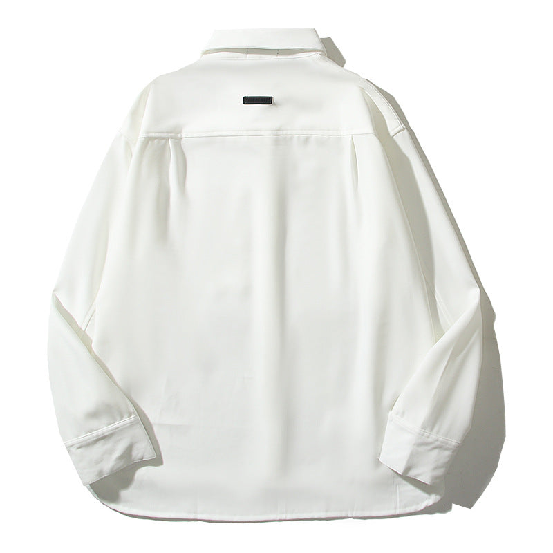 Cardigan Baseball Jacket Long Sleeve Loose White Shirt Men's and Women's Solid Color Coat
