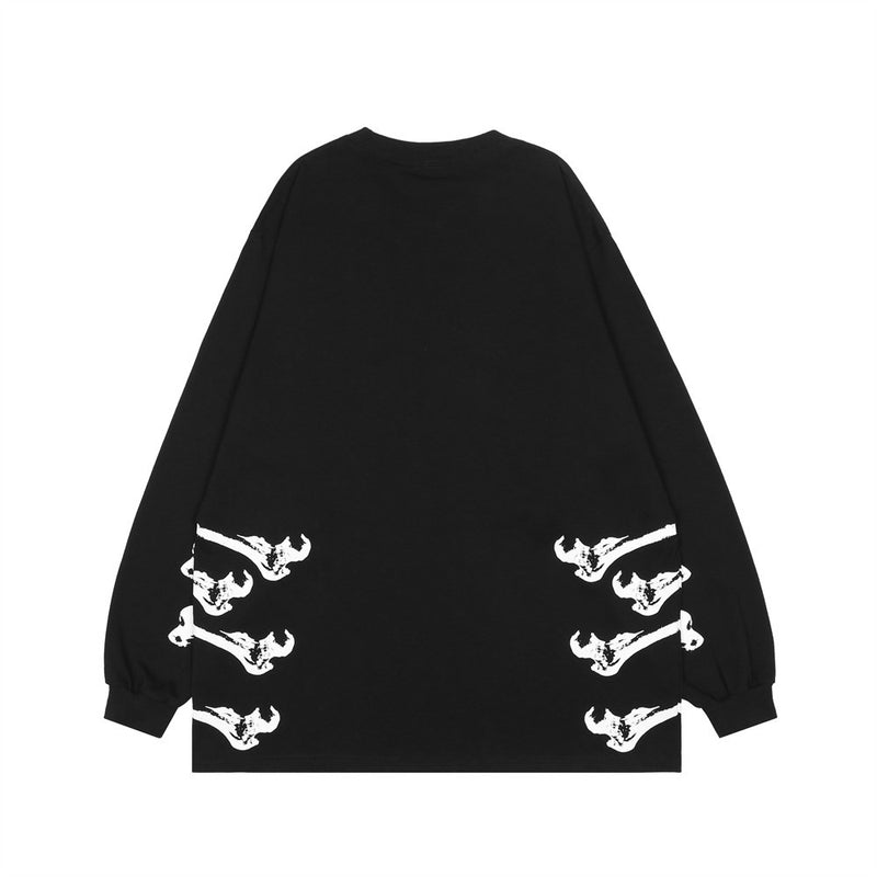 Skull T Shirt Dark Skull Print Long Sleeve Loose round Neck