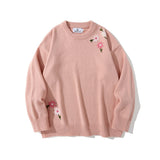 Men Sweater Flower Embroidered Knitwear Sweater Men Loose Long Sleeve Top