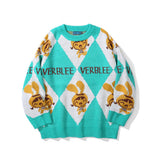 Men Sweater Cartoon Contrasting Color Jacquard Sweater Men's Loose round Neck Sweater Head Shirt