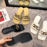 Finn Chain Pointed Toe Mule Summer Metal Buckle Soft Bottom Soft Leather Open Toe Slippers