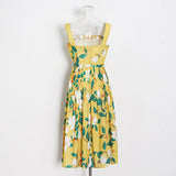 Nine Britton Dress Suspender Skirt Square Collar Belt Waist-Tight Flower Print
