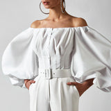 Gloria Vanderbilt Sexy off-the-Shoulder Shirt Long-Sleeved Bubble Sleeve