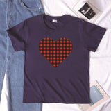 Valentine's Day T Shirt Winter plus Size Women's Clothing Plaid Heart Printing Loose