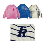 Man Fall Outfits Retro Alphabet Mixed Color Stripe Sweater Men and Women Loose