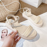 Women Open Toe Sandals Flats Platform Summer Fashion Woven Open Toe Casual Sandals with Buckle