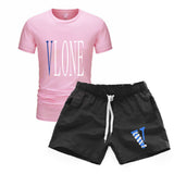 Vlone T Shirts & Shorts 2 Piece Set Men'S Short Sleeve Sports Beach Shorts Round Neck T-Shirt