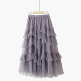 MIDI Mauve Skirt Autumn and Winter Mesh Dress Fashion Stitching Skirt