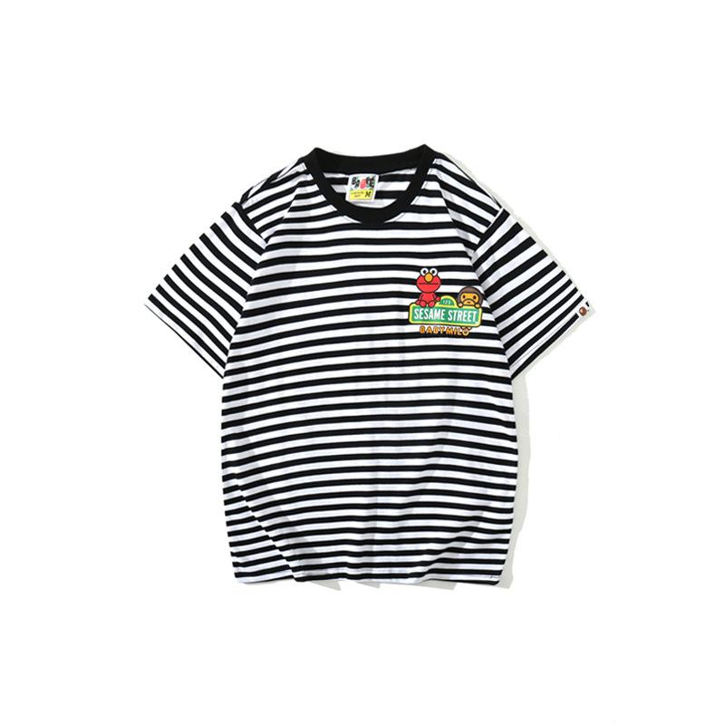 Bathing Ape T Shirt Cartoon Round Neck Summer Printed Large Size Short Sleeve Casual Striped T-shirt