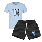 Vlone T Shirts & Shorts 2 Piece Set Men'S Short Sleeve Sports Beach Shorts Round Neck T-Shirt