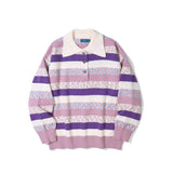 Men Sweater Color Striped Polo Shirt Sweater Men's Loose Lapels Knitwear Trendy Brand Pullover