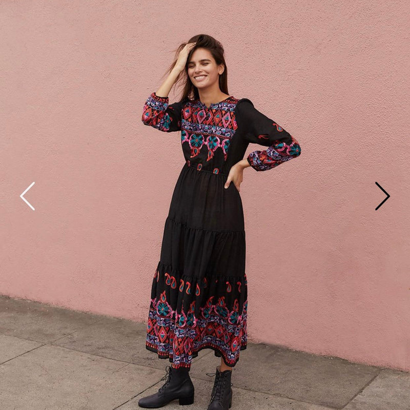 Beth Dutton Bohemian Dress Winter Autumn Midi Dresses Embroidered Vacation Style Dress Maxi Dress