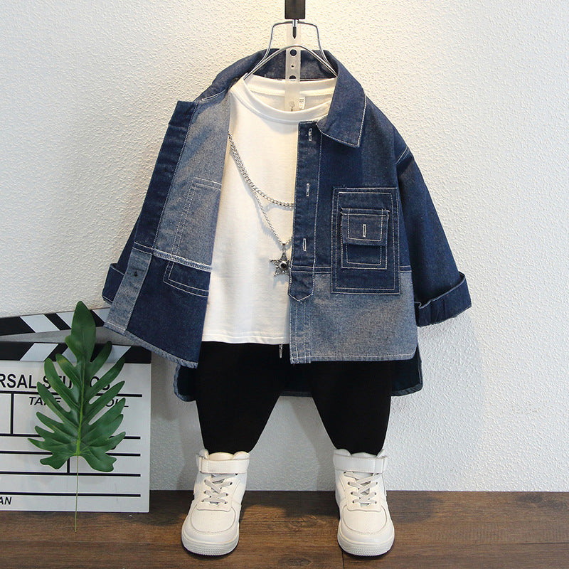 Toddler Boys Sweater Denim Shirt Jacket Spring and Autumn