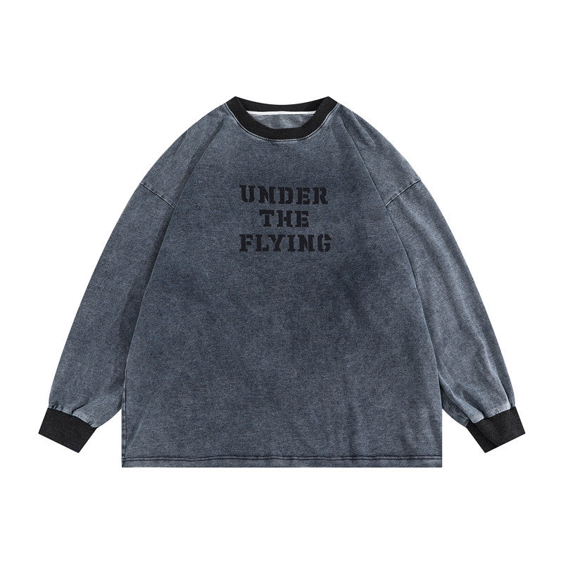 Man Fall Outfis Autumn Japanese Retro Crew Neck Sweatshirt Student Undershirt