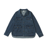 Men Denim Jackets Solid Color Multi-Pocket Lapel Denim Jacket Vintage