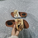 Women Open Toe Sands Flats Summer Flat Large Size Metal Large Connecting Shackle