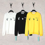 Off White Sweatshirts Autumn And Winter Green Lightning Arrow Pattern Round Neck Sweater