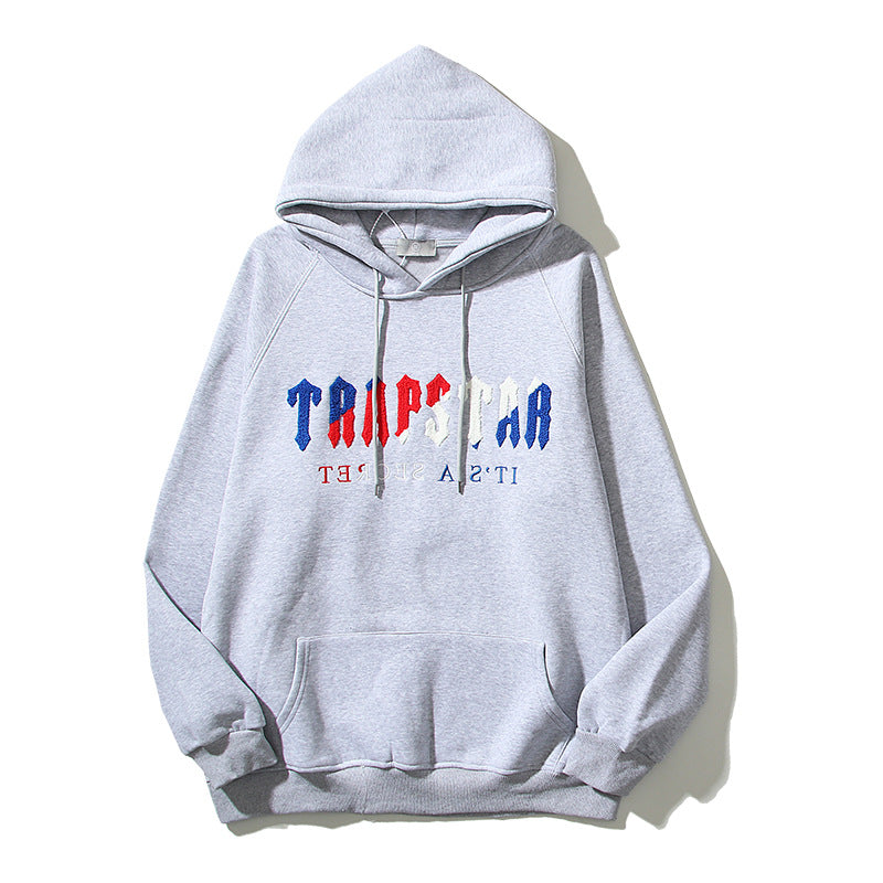 Kanye West Sunday Service Hoodie Niche Rap Blue Red Towel Embroidered Hoodie Fleece-Lined