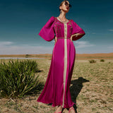 Taffeta Dress Satin Stitching Gold-Woven Rhinestone Dress
