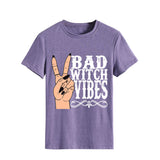 Halloween Costumes Bad Witch Vibe Shirt Pullover Simple Printed Crew Neck Top T-shirt Loose Short Sleeve