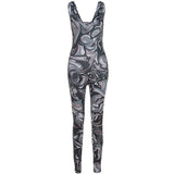 Summer women's fashion printed high waist tight sleeveless low cut sports jumpsuit