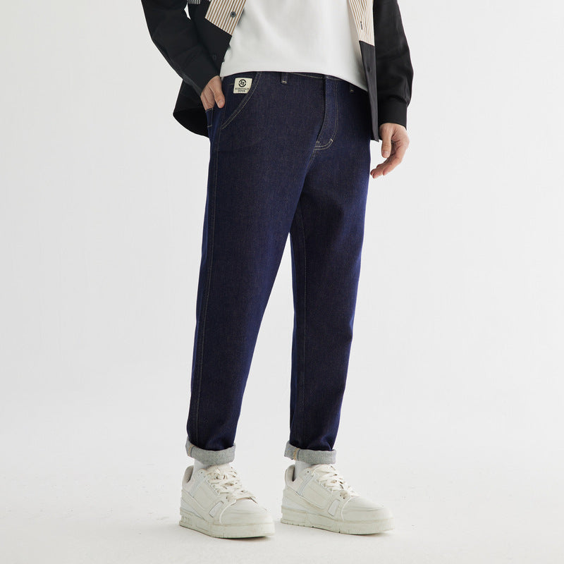 Men Jeans Dark Blue Straight Jeans All-Match Casual