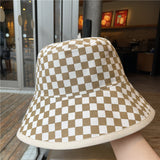 Vintage Check Bucket Hat Sun-Proof Sunshade Checkerboard Grid Bucket Hat