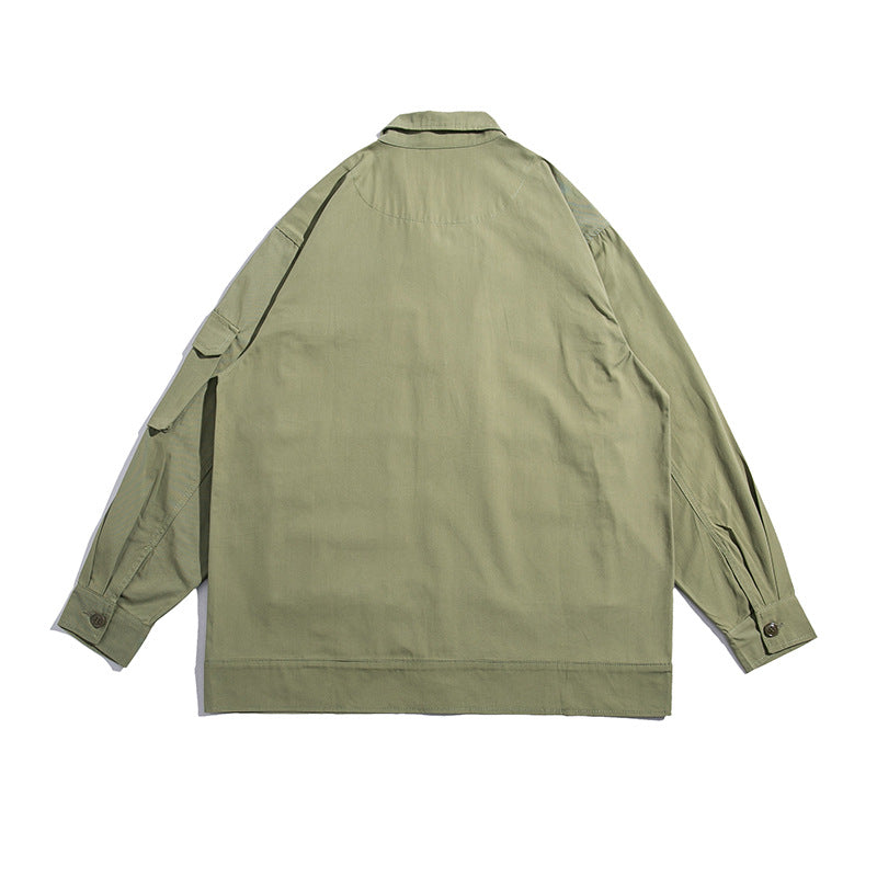 Man Fall Outfis Autumn Cardigan Polo Collar Jacket Multi-Pocket Loose Casual Long Sleeves Coat for Men