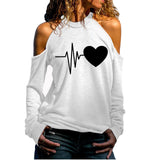 Valentine's Day T Shirts Couples Cold Shoulder Long Printed Sweater T-shirt